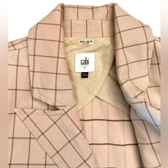 CABI WOMENS TAUPE WINDOWPANE BUTTON DOWN JACKET SIZE- SMALL - Picture 8 of 9